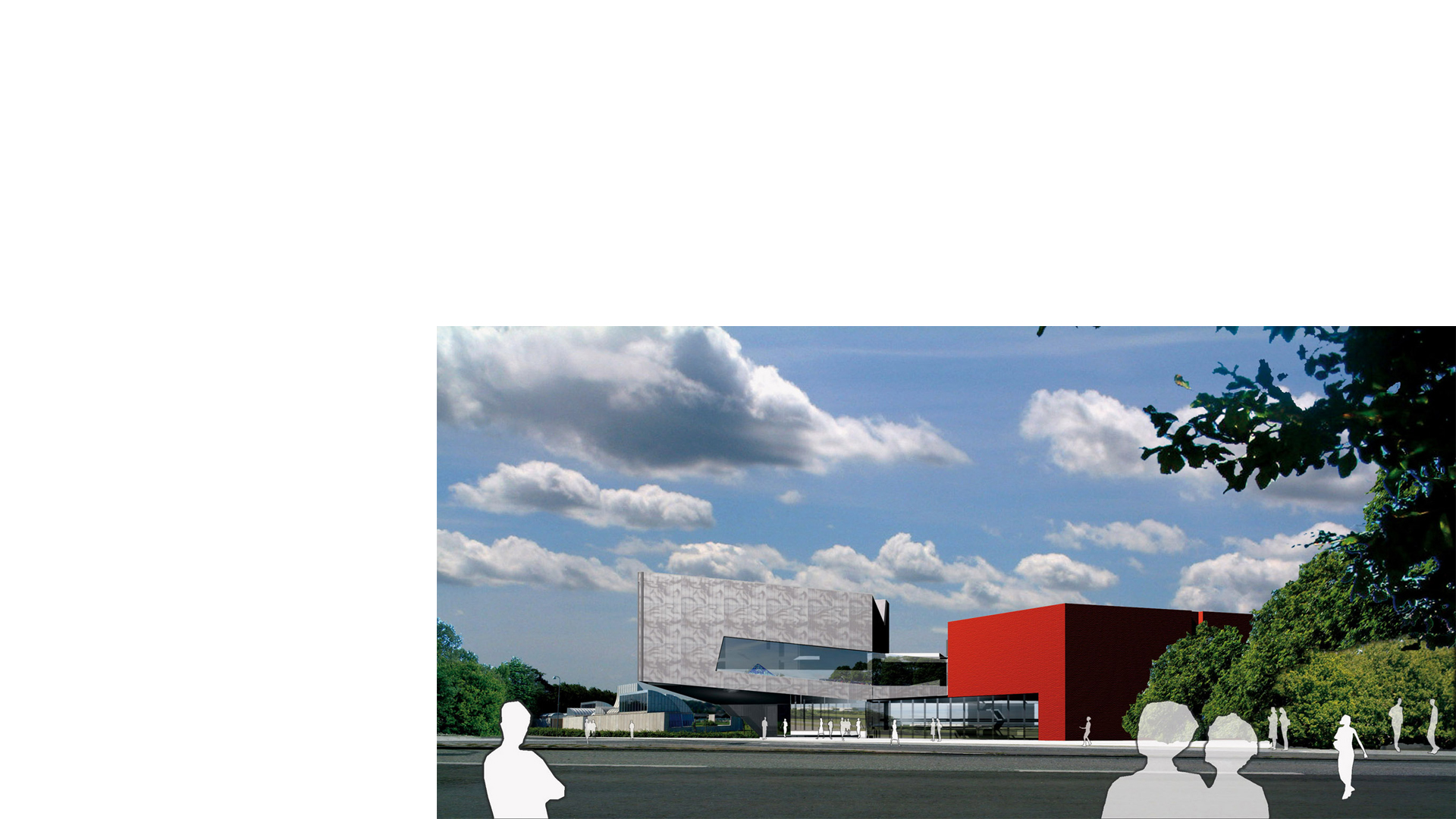 3D composite render of the main entrance approach at the proposed Kunstenshus Herning