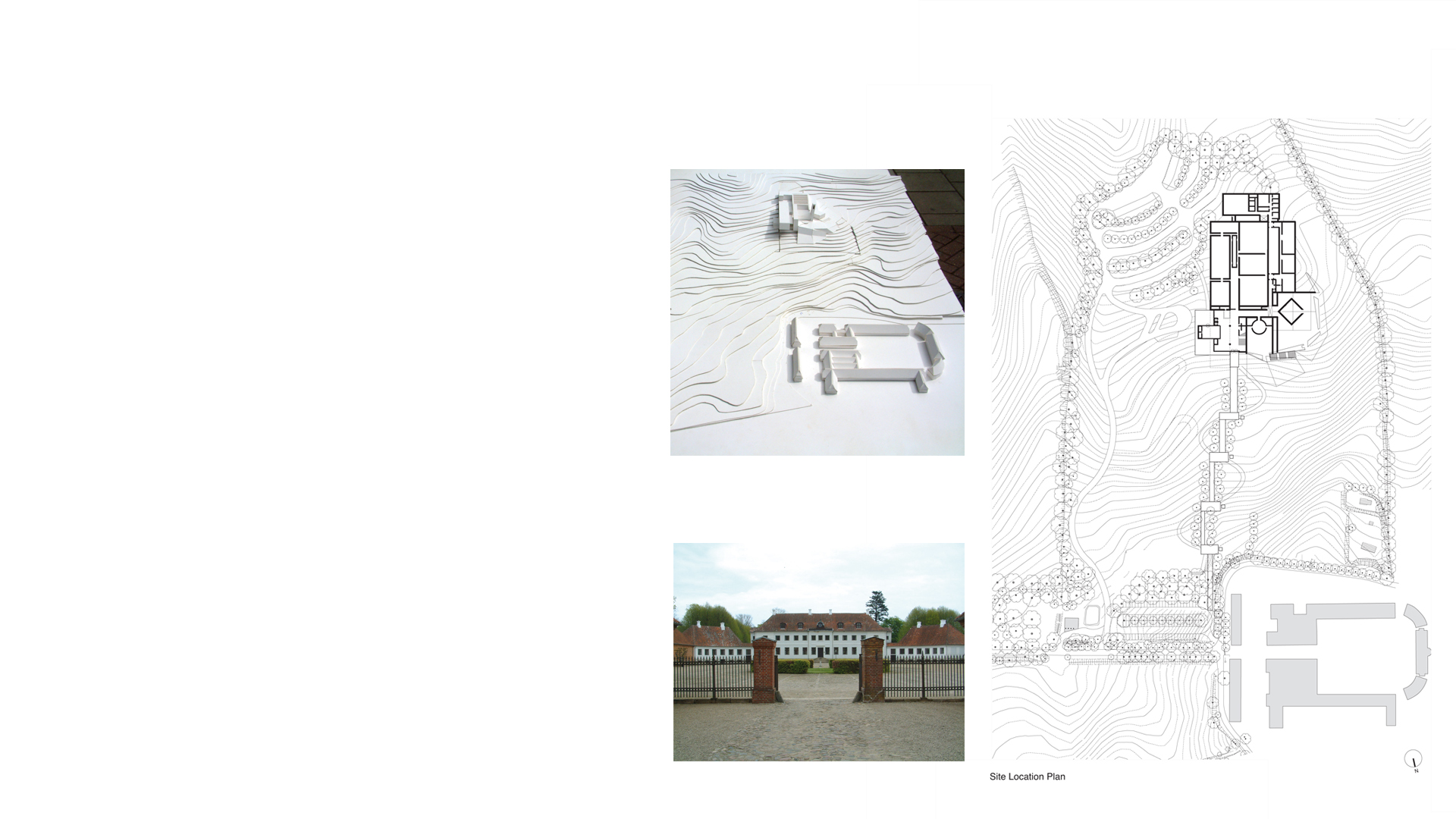 Composite image of Site Plan and 3D model Moesgård Museum