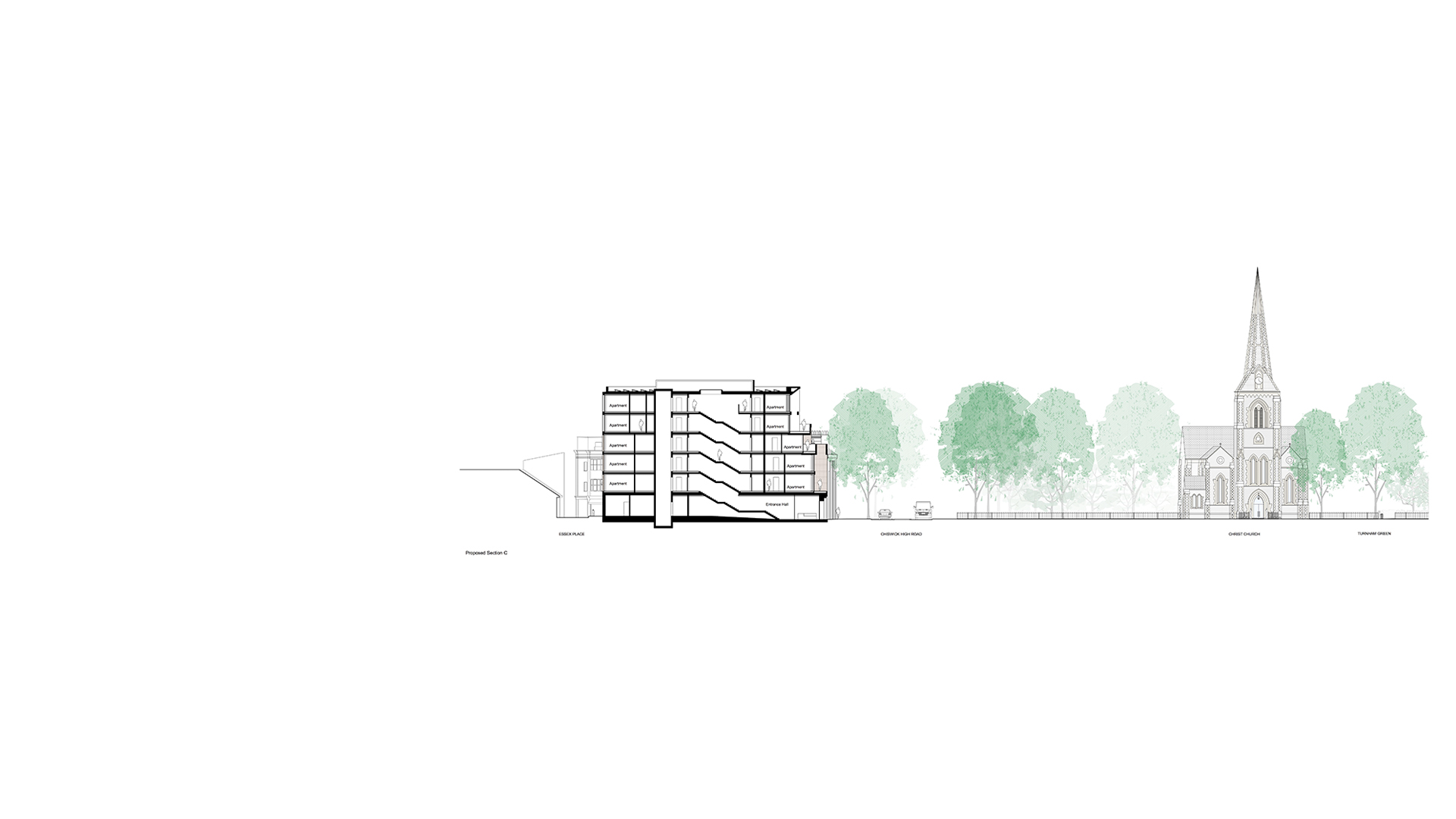 Proposed new Apartment Building on Turnham Green by Keith Williams Architects