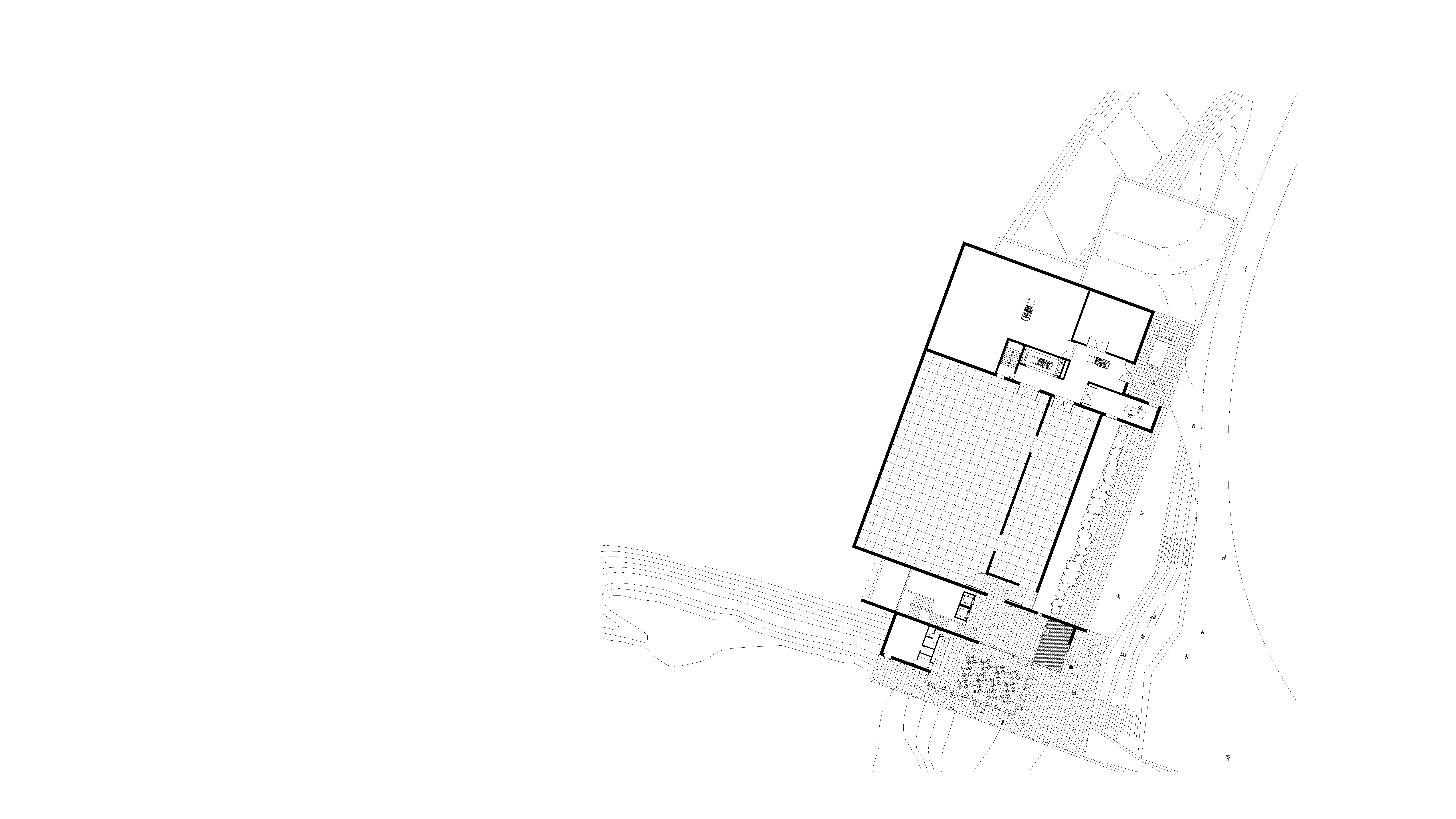 First floor plan of new museum by Keith Williams Architects for lwl-freilichtmuseum Detmold invited competition