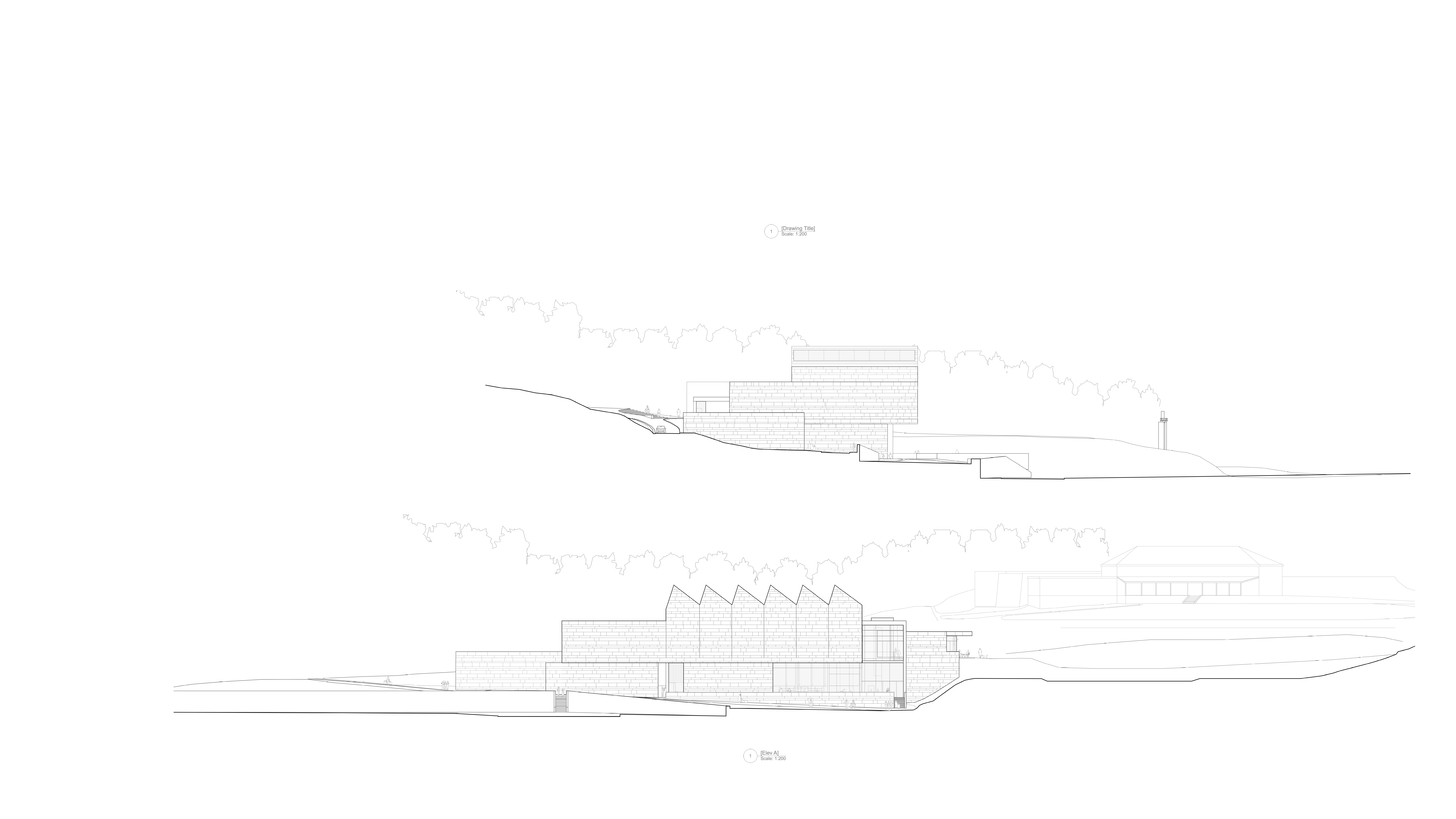 Elevations of the new museum by Keith Williams Architects for lwl-freilichtmuseum Detmold invited competition