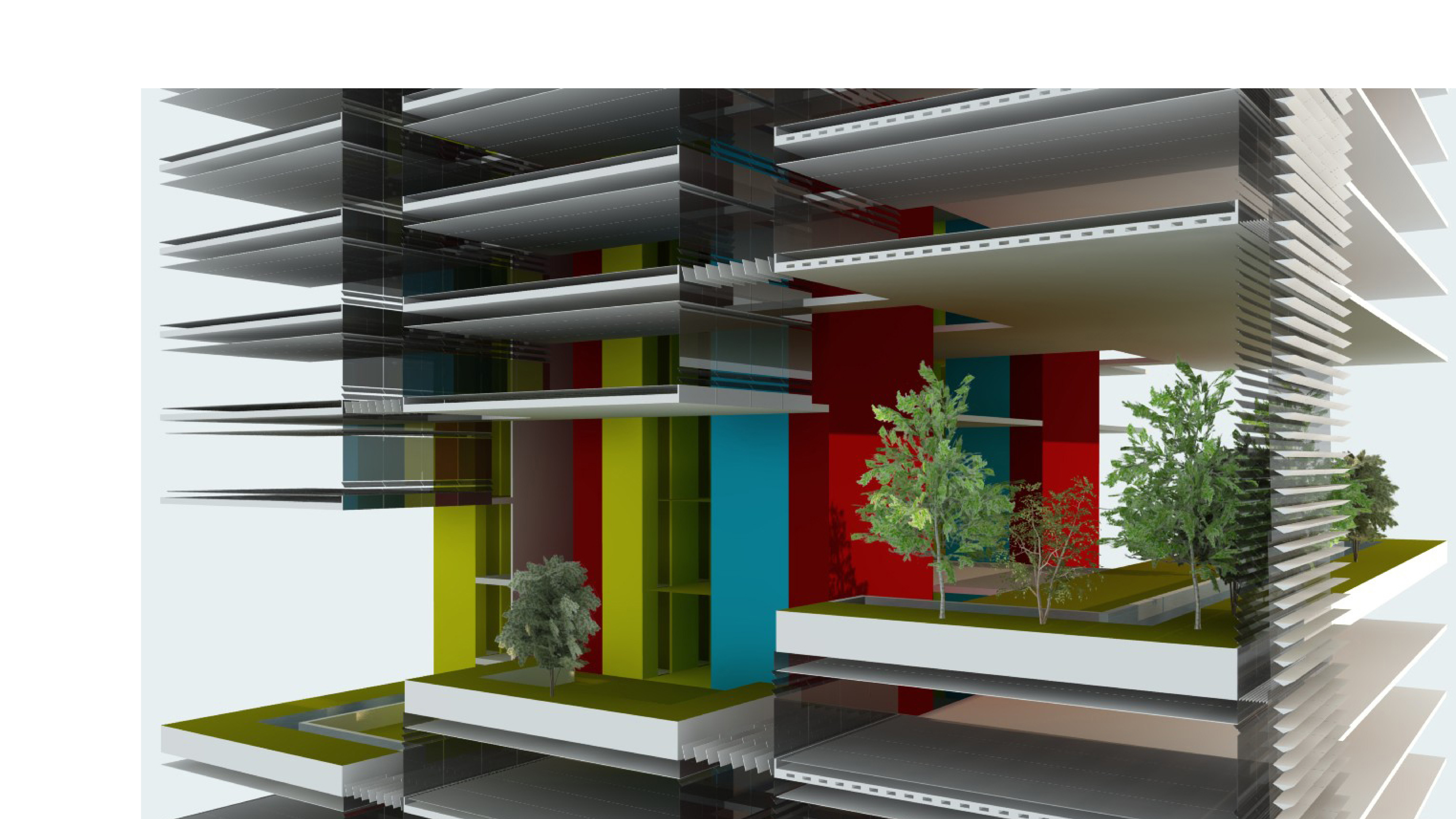 Perspective Section through the Climatic Tower project by Keith Williams Architects showing Environmental Strategy