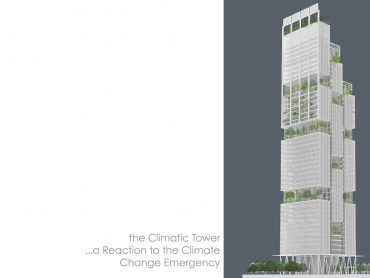 Perspective View of the Climatic Tower by Keith Williams Architects a response to the climate change emergency