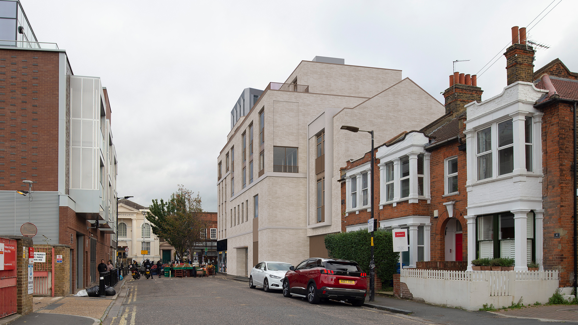 Rye Lane Development 2025 by Keith Williams Architects viewed from Highshore Road