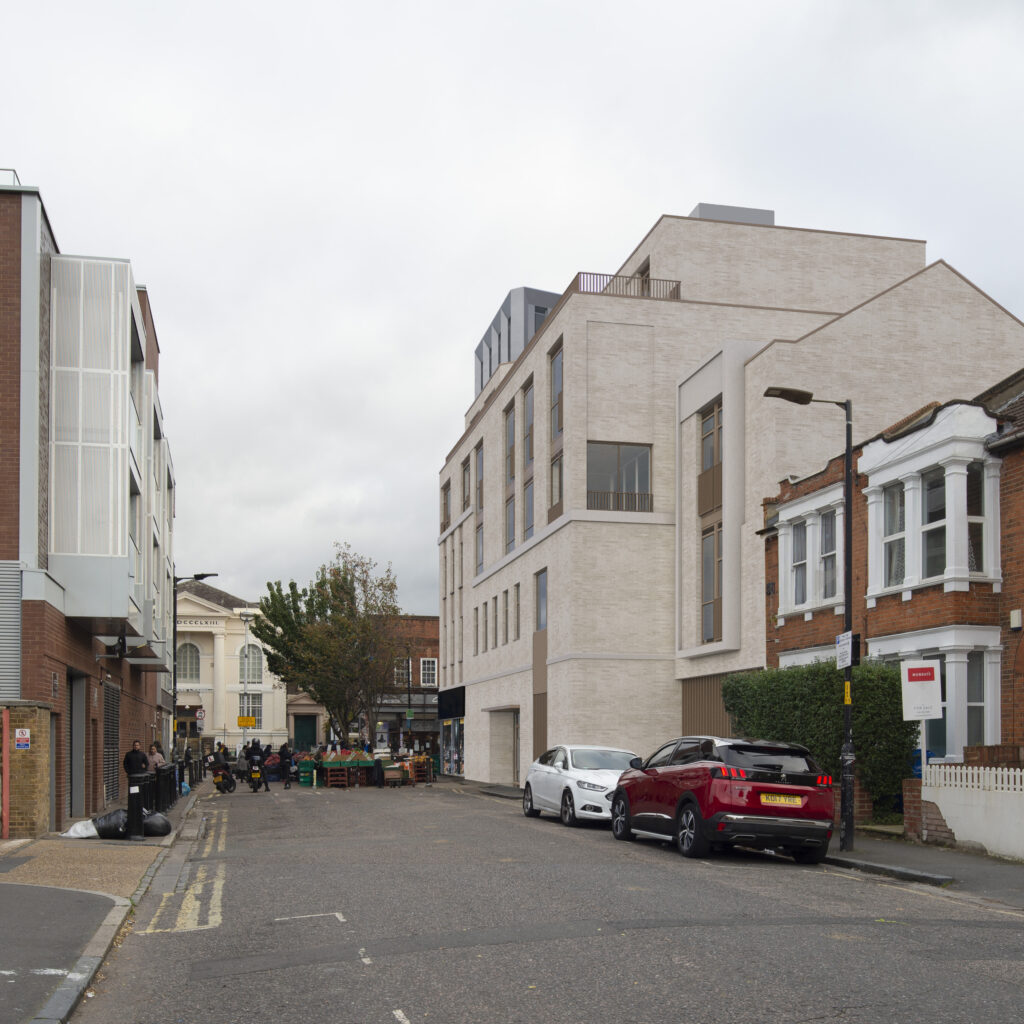 Proposed Development at 38-44 Rye Lane by Keith Williams Architects view along Highshore Road