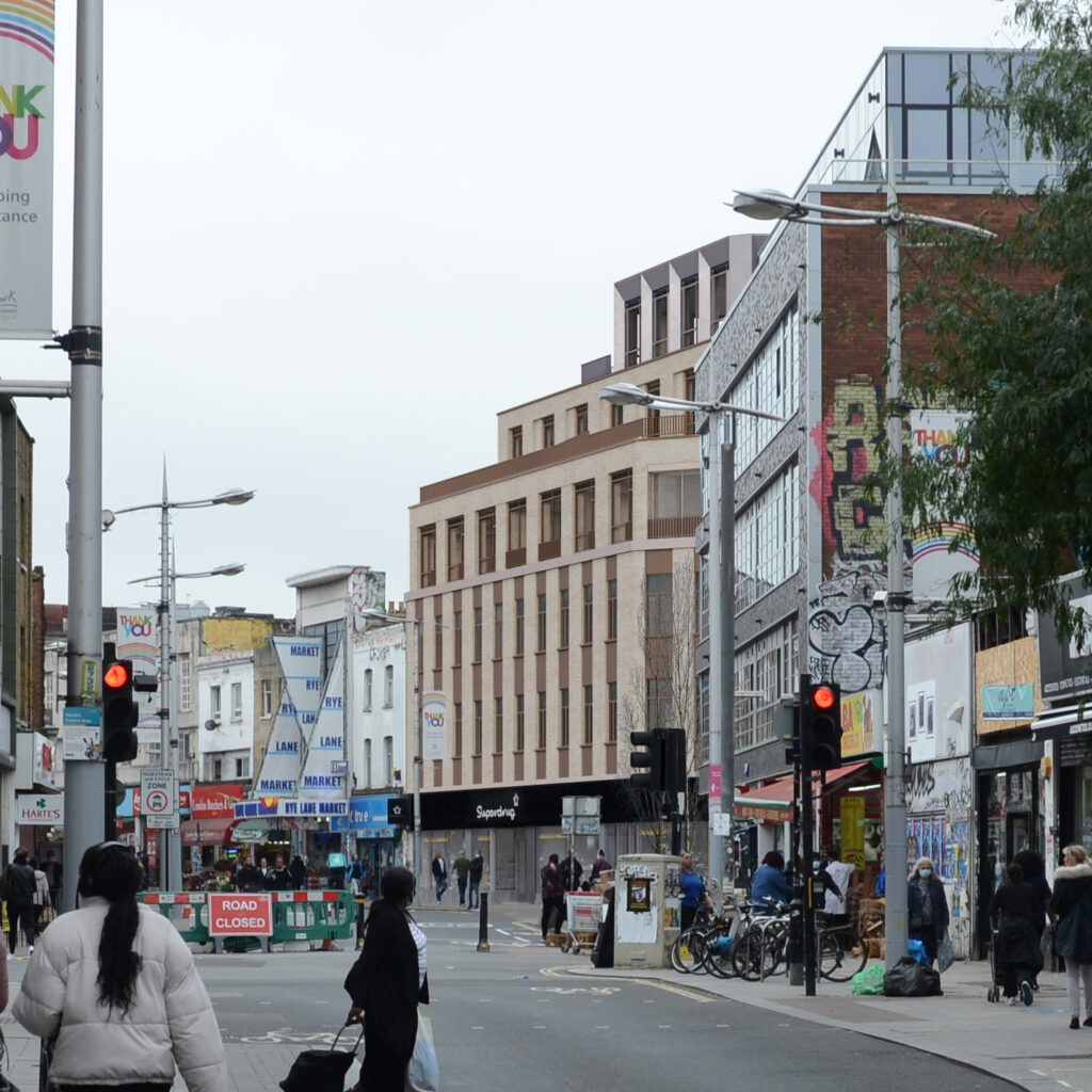 Proposed Development at 38-44 Rye Lane by Keith Williams Architects view along Rye Lane looking south