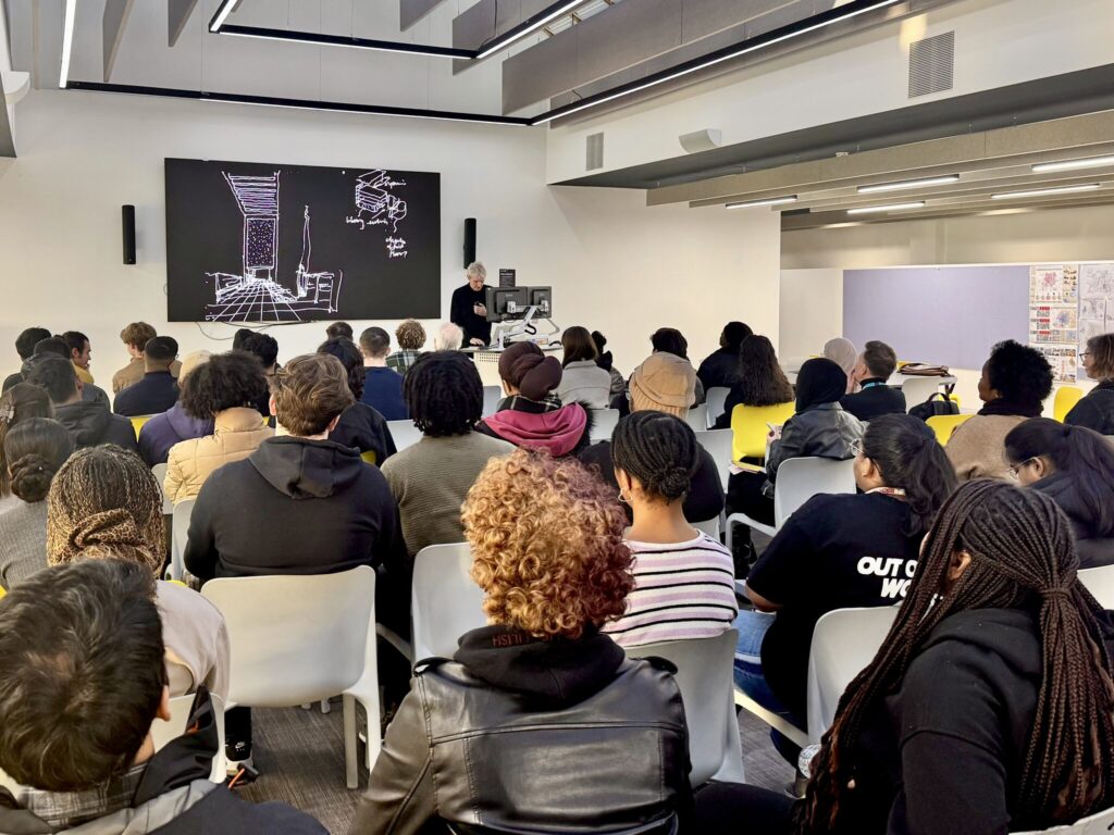 Keith Williams delivering an invited lecture in the Mercer Studio School of Architecture University of Hertfordshire 20260317
